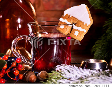Winter hot drink with cookie and berry. Winter hot drink with cookie and berry. 26411111