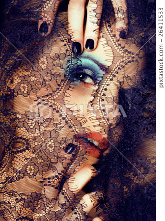 portrait of beauty young woman through lace close 26411533