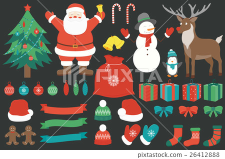 Christmas set with decoration elements. Hand drawn - Stock Illustration ...