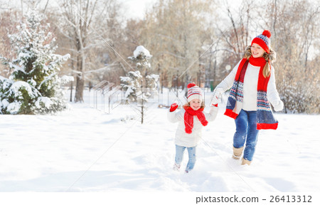 happy family mother and child daughter having fun, playing at wi happy family mother and child daughter having fun, playing at wi 26413312