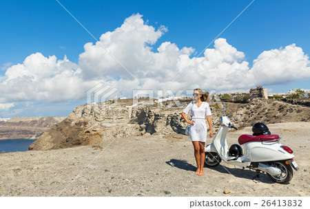 Woman with white motorcycle 26413832