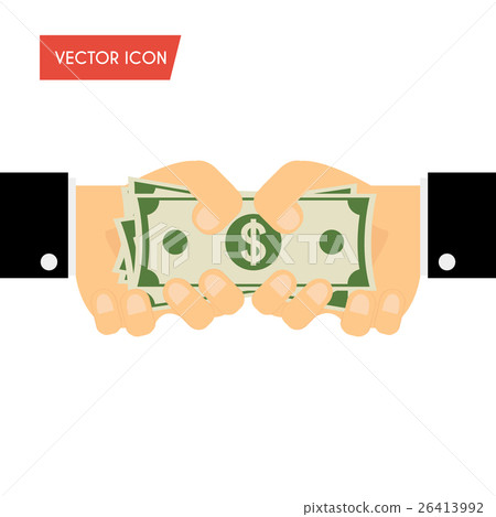 Businessmangiving cash and hand receiving cash. Businessmangiving cash and hand receiving cash. 26413992
