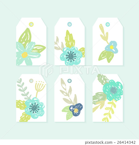 Set of decorative tags with cute flowers Set of decorative tags with cute flowers 26414342