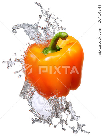 Water splash with bell pepper isolated Water splash with bell pepper isolated 26414343