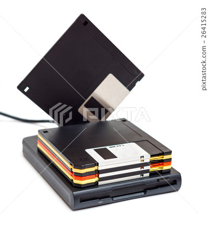 External usb floppy disk drive with disks  26415283