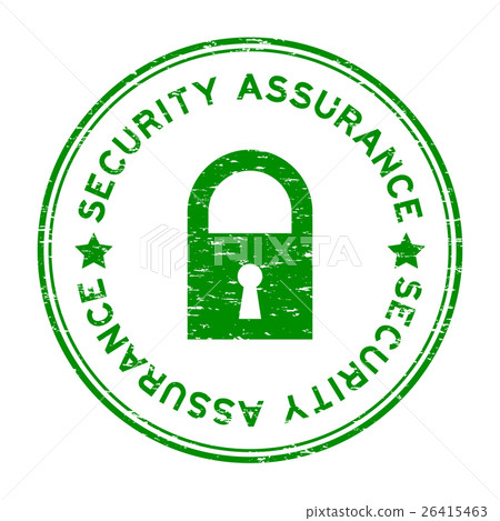 Grunge green security assurance round rubber stam 26415463
