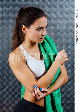 Beautiful young fitness woman feeling pain. Beautiful young fitness woman feeling pain. 26416900