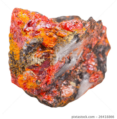 crystals of red Realgar isolated on white 26418866