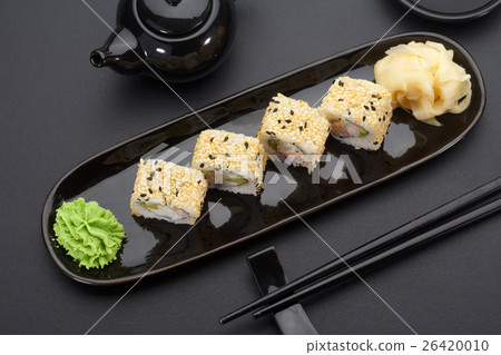 California sushi roll on a black plate 26420010