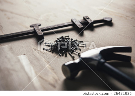 iron hammer, nail, clamp 26421925