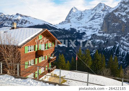 Traditional Swiss House and Alps mountains 26422185