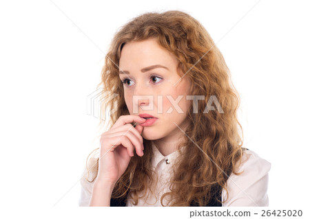 Thoughtful sad girl looking to the side. Thoughtful sad girl looking to the side. 26425020