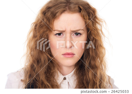 Sad girl with curly hair. Sad girl with curly hair. 26425033