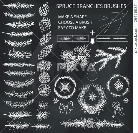 Spruce branches brushes,Pine cones,bow silhouette 26426087