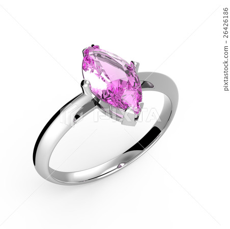 Wedding ring wiith diamond. 3D illustration 26426186