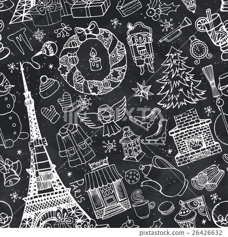 Paris winter,Doodle christmas seamless pattern Paris winter,Doodle christmas seamless pattern 26426632
