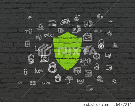 Security concept: Shield on wall background 26427214