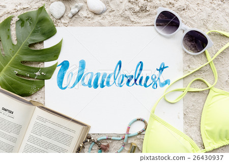 Wanderlust Beach Summer Holiday Vacation Bikini Sunglasses Concept Wanderlust Beach Summer Holiday Vacation Bikini Sunglasses Concept 26430937