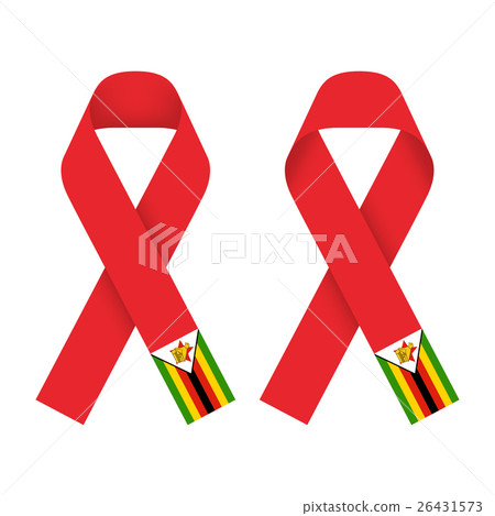 Red ribbon AIDS, HIV icon with Zimbabwe flag 26431573