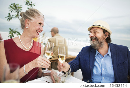 Mature Friends Fine Dining Outdoors Concept Mature Friends Fine Dining Outdoors Concept 26432554