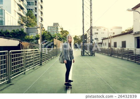 Yougn Girl Skateboard Outdoors Urban Concept 26432839