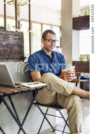 Man Working Coffee Shop Cafe Concept 26432926