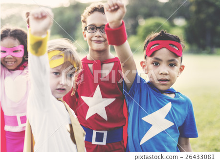 Superheroes Cheerful Kids Expressing Positivity Concept Superheroes Cheerful Kids Expressing Positivity Concept 26433081