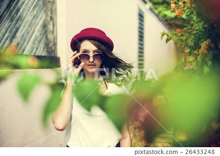 Girl Flower Garden Nature Environmental Relaxation Concept Girl Flower Garden Nature Environmental Relaxation Concept 26433248
