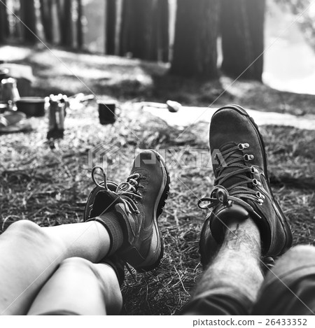 Couple Legs Relaxing Camping Outdoors Concept 26433352