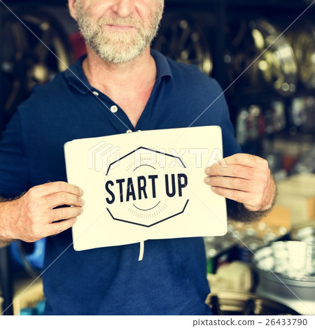 Car Parts Shop Owner Holding Placard Warehouse Startup Concept 26433790