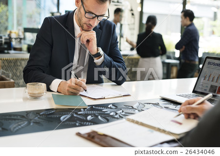 Serious Business Man Filling Out Form Concept 26434046