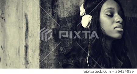 African Woman Listening Music Media Entertainment Relaxation Con 26434059