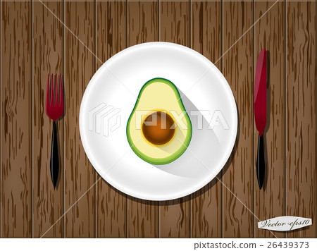 graphic vector of half avocado on wood table 26439373