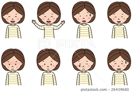 個性面部表情女性集 插圖素材 圖庫