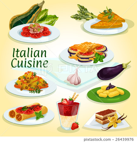 Italian cuisine main and dessert dishes icon 26439976