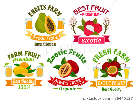 插图素材 exotic fruit and juice sign set for food design