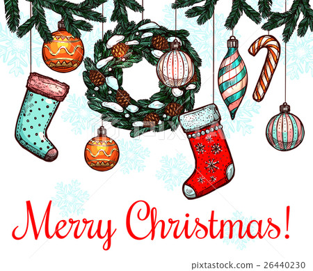 Christmas, New Year winter holidays greeting card 26440230