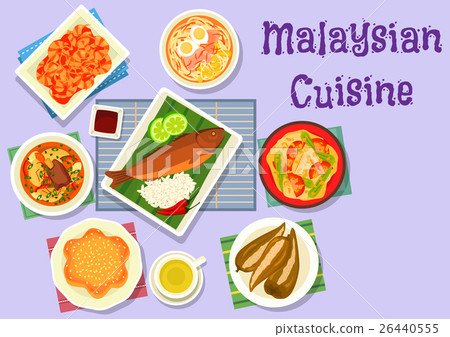 Malaysian cuisine fish and meat dishes icon Malaysian cuisine fish and meat dishes icon 26440555