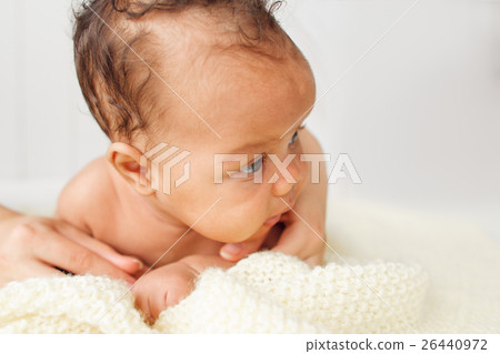 Newborn baby lying on belly portrait, free space Newborn baby lying on belly portrait, free space 26440972
