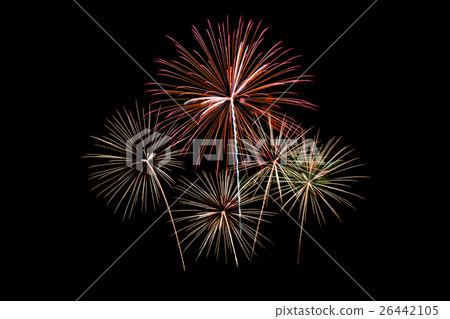 Colorful new year fireworks over dark sky Colorful new year fireworks over dark sky 26442105