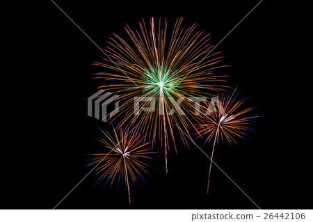Colorful new year fireworks over dark sky 26442106