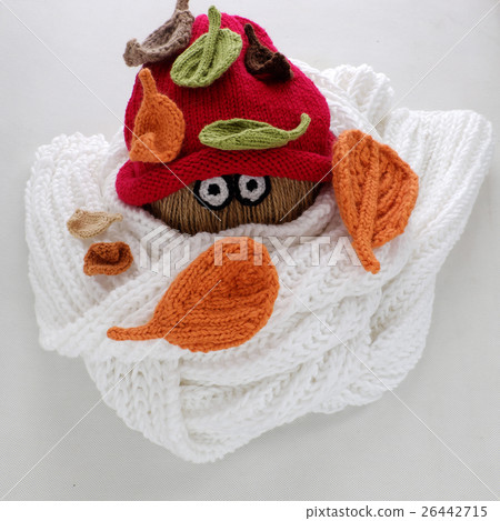 Christmas snowman, white scarf, red hat and leaf 26442715