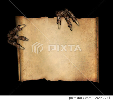 Paws of a monster holding a vintage scroll Paws of a monster holding a vintage scroll 26442741