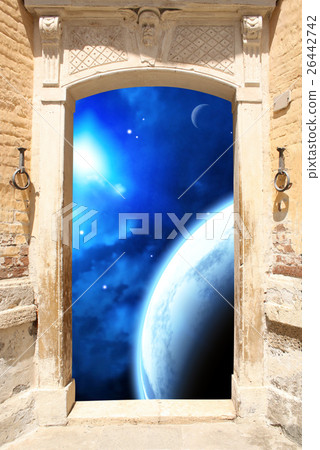 Ancient door and space scene Ancient door and space scene 26442742