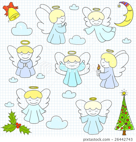 Collection of vector Christmas angels and ornaments in doodle st Collection of vector Christmas angels and ornaments in doodle st 26442743