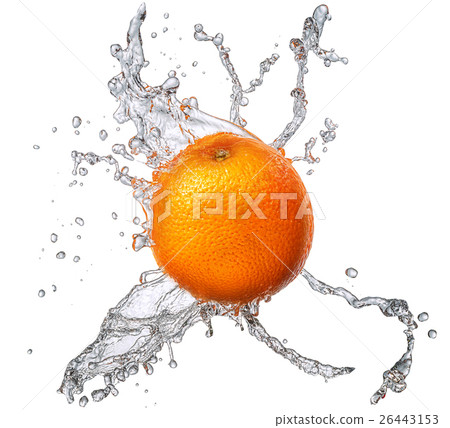 Water splash with orange isolated 26443153