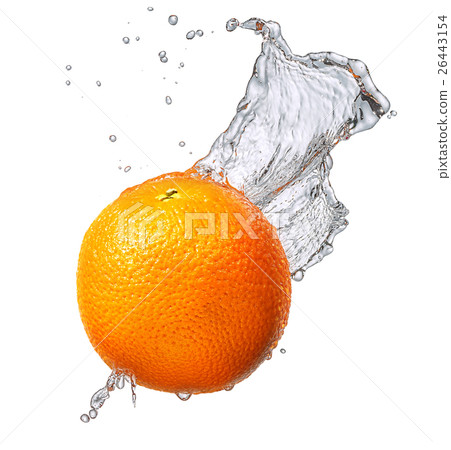 Water splash with orange isolated 26443154