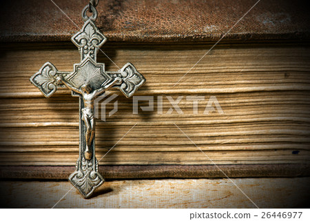 Silver Crucifix with Old Holy Bible Silver Crucifix with Old Holy Bible 26446977