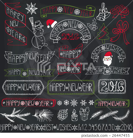 New year decoration labels,ribbons,lettering 26447455