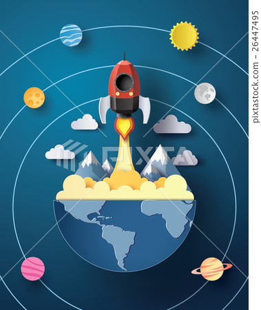 Space rocket launch and galaxy . 26447495